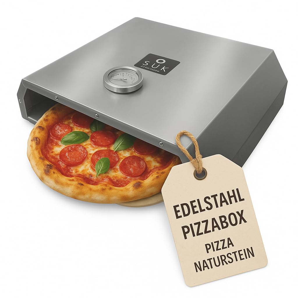 Pizzabox - Horno para pizza de acero inoxidable – Piedra para pizza para barbacoa de gas y barbacoa de carbón vegetal – Accesorio para pizza para barbacoa – Pizza perfecta para horno de