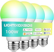 Lightinginside Matter Smart Light Bulbs 100W Equiv, Compatible with Alexa/Apple Home/Siri/Google Home/SmartThings, A19 E26 WiFi RGBCW Color Changing Light Bulb, 11W 1350LM, 2.4G WiFi, ETL Listed, 4PCS