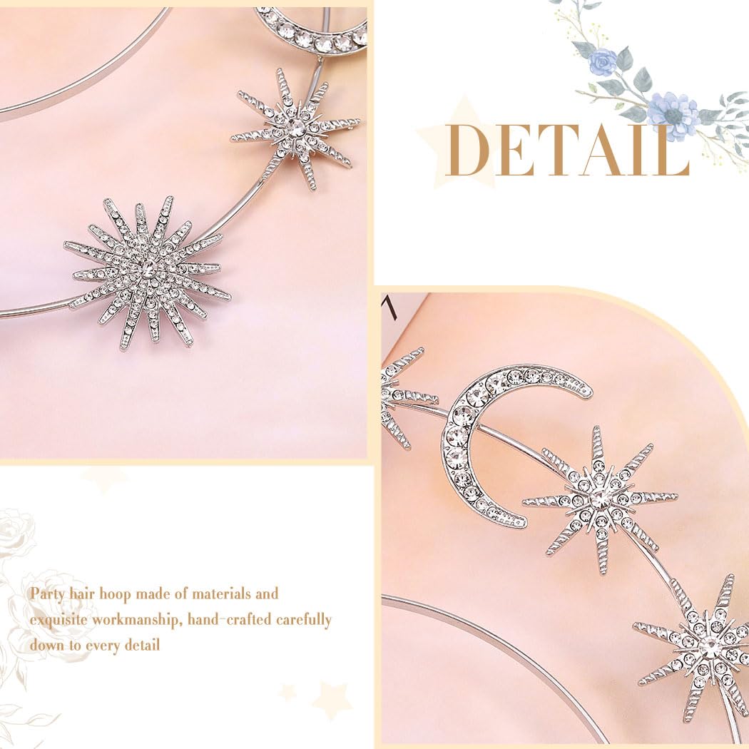 Zoestar Halo Crown Headband Star Crystal Hair Band Sparkly Rhinestone Headpiece Goddess Wedding Hair Tiara Party Costume Hair Accessories for Women,1 Pcs (Silver 2) - Image 4