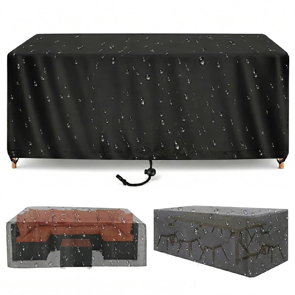 ZDLLDZ Rectangular Garden Furniture Cover 55x55x55 cm 420D Heavy Duty Oxford Fabric Waterproof Patio Table and Chair Set Cover, Rip-Proof Outdoor Sofa Protector, Black