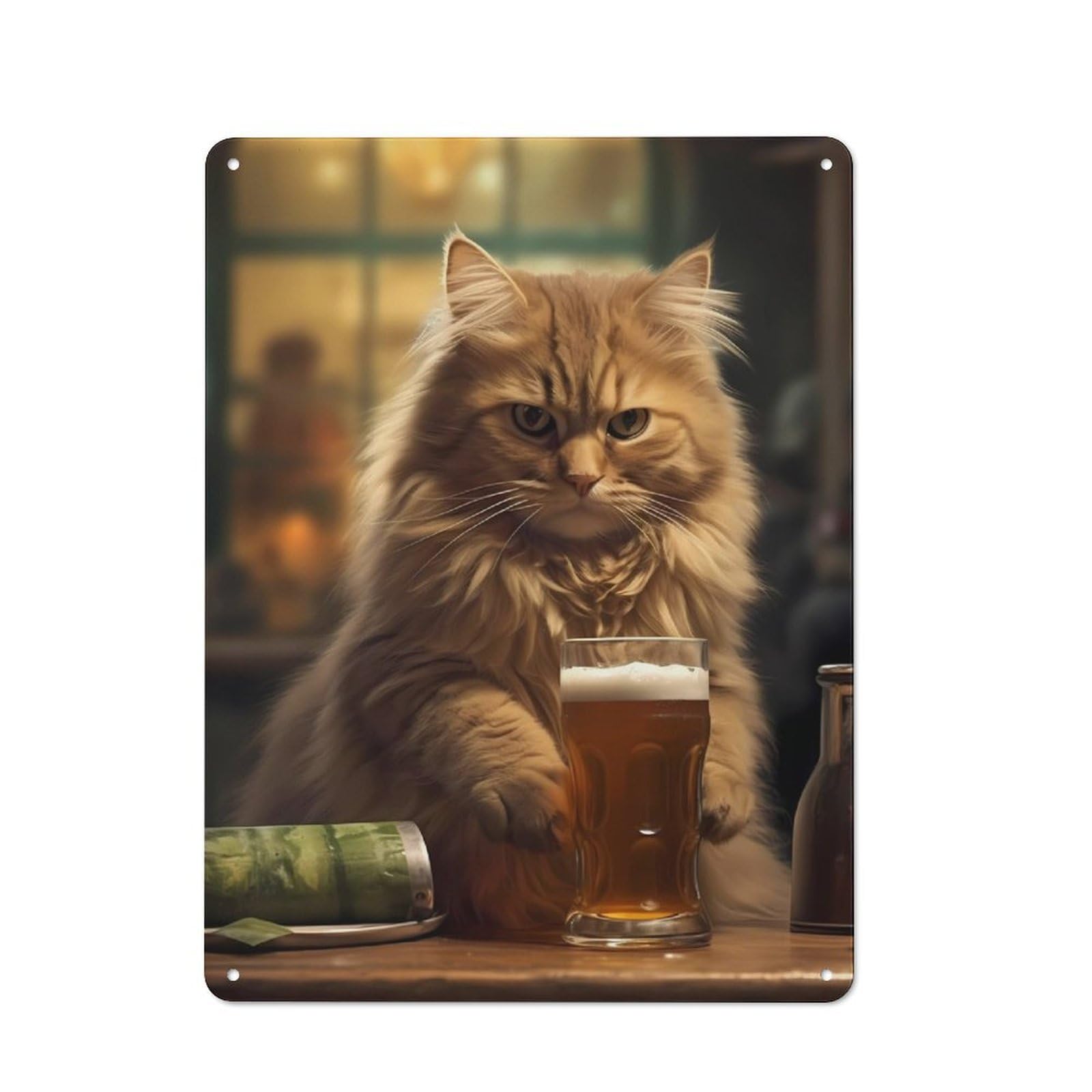 Junmoney Cat Beer Loft Style Metal Wall Art Sign 40X30cm Featuring Urban Room Decor For Loft, Studio, Office Or Creative Room