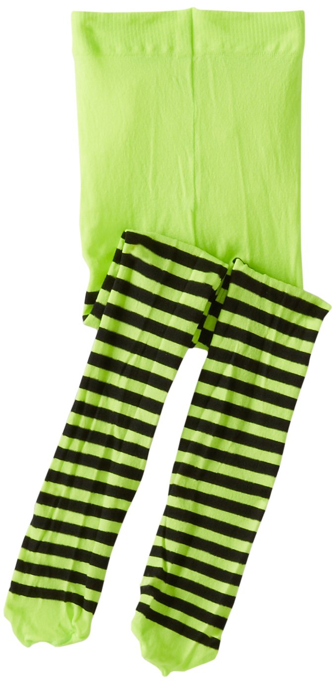 Jefferies Socks Little Girls' Striped Tights, Lime/Black, 2-4 Years