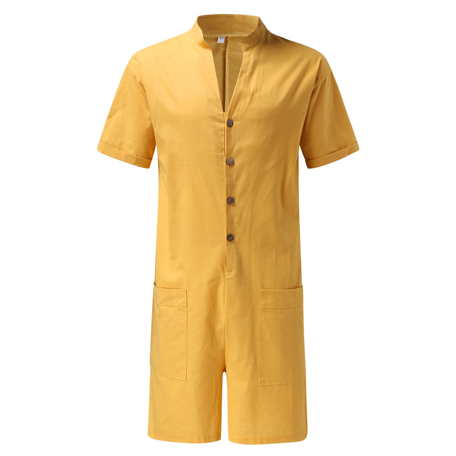 Mono para hombre de manga corta - peto de trabajo para hombre, mono con botones, cuello alto, mono de verano, con botones, casual, peto, manga corta, monos monocromáticos