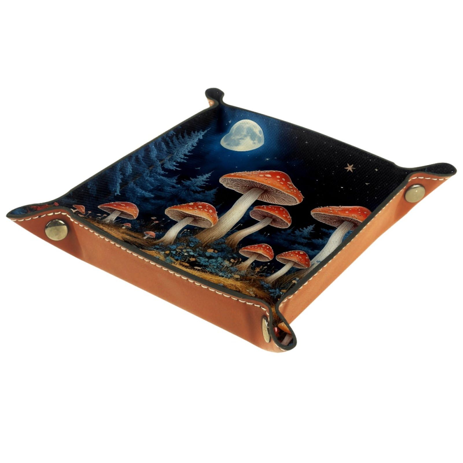VAPOKF Mushroom Moon Portable Folding Dice Rolling Tray, Microfiber Leather Dice Holder for Dice Games Like RPG, DND and Other Table Games