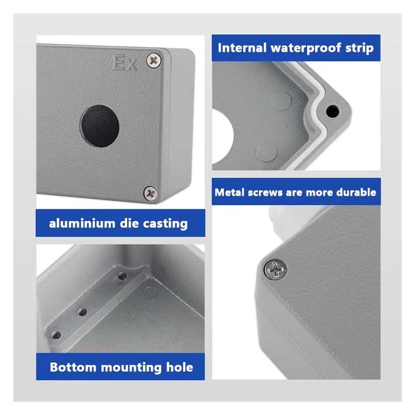 Abzweigdose aus Aluminium, IP67, Aluminiumguss-Gehäuse, elektrische Projektbox, Druckknopfschalter, 22 mm Loch (FA2-1, 2 Löcher)