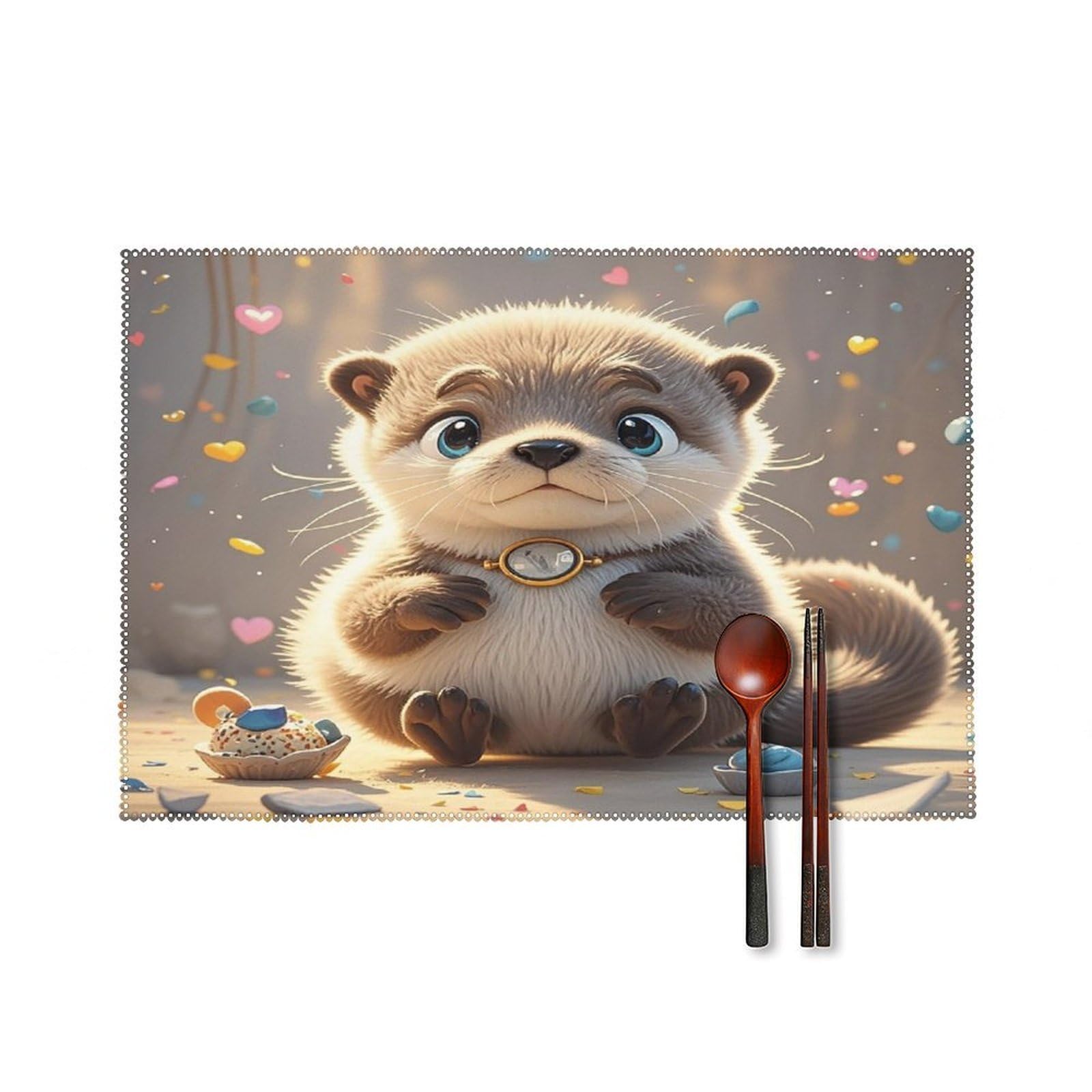 Cartoon Cute Otter Placemats Set of 4 Heat Resistant Non-Slip Place Mats Wipeable Easy to Clean Table Mats for Kitchen Dining Party Outdoor Placemats