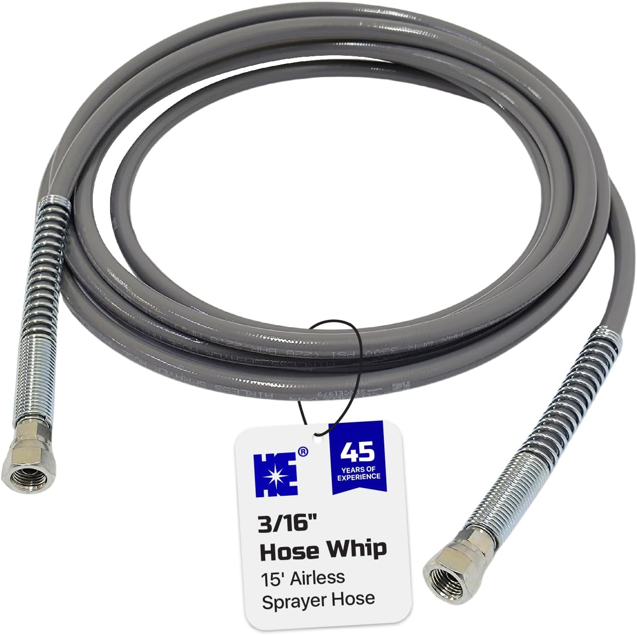 Cosmostar 3/16" x 15 feet Super Flexible Airless Sprayer Hose - 3300 PSI Max Pressure, Durable & Universal Fit Whip Hose