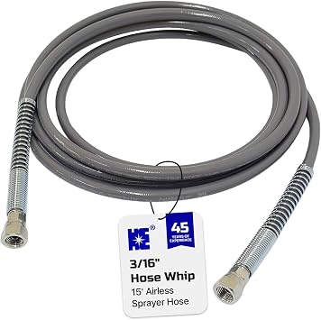 Cosmostar 3/16" x 15 feet Super Flexible Airless Sprayer Hose - 3300 PSI Max Pressure, Durable & Universal Fit Whip Hose