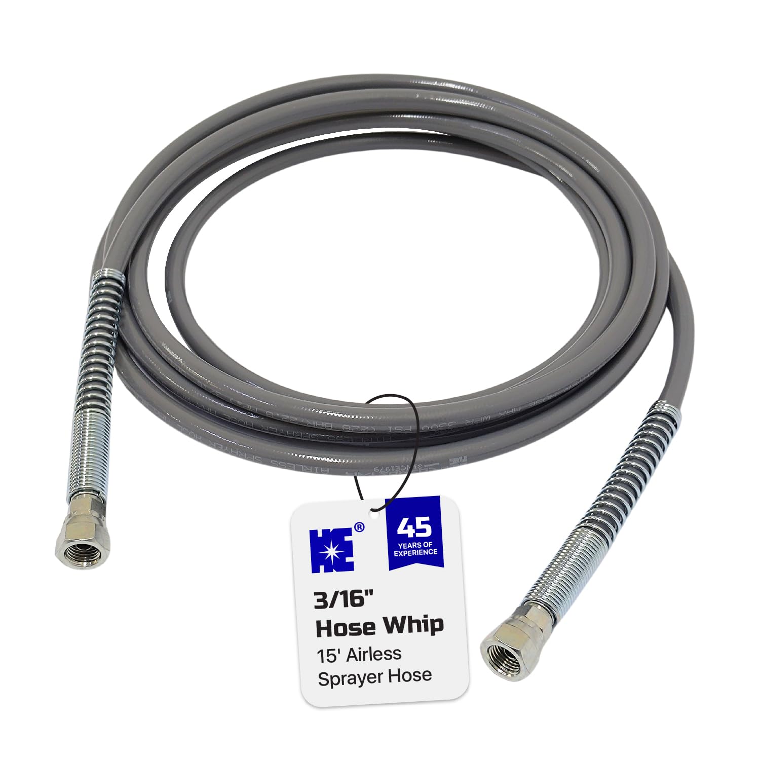 Photo 1 of Cosmostar 3/16" x 15 feet Super Flexible Airless Sprayer Hose - 3300 PSI Max Pressure, Durable & Universal Fit Whip Hose
