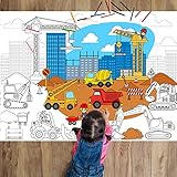 Construction Giant Coloring Poster for Kids Large Coloring Tablecloth Activity Drawing Roll Paper Books Sheets Page Table Cover Art Crafts for Classroom Home Gift Birthday Party Supplies Decoration