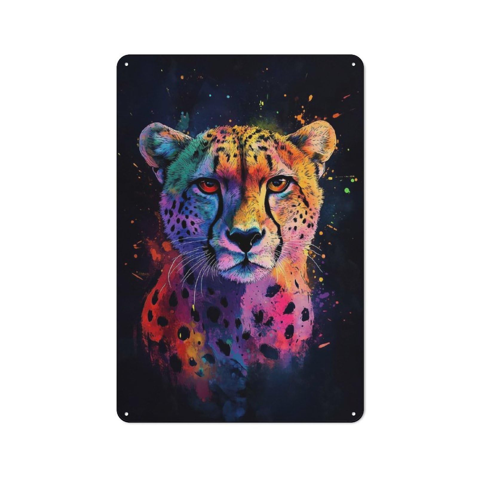 Junmoney Cheetah In Neon Colors Shop Front Style Bistro Metal Sign 30X20cm, Cafe Wall Decor For Tea Room, Shop Wall Or Breakfast Area