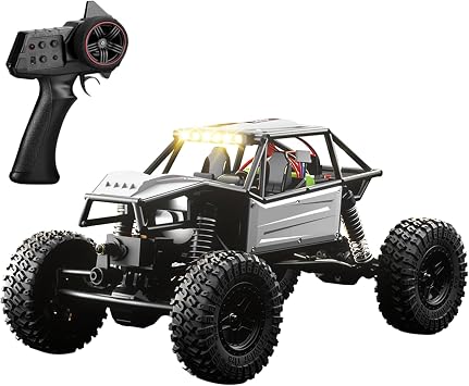 Remote Control Car, 2.4GHz 118 Scale RC Crawler, 4WD All Terrain Off Road RC Rock Crawler, Climbing Buggy Vehicle with LED Headlights and Rechargeable Battery Gifts for Adults White