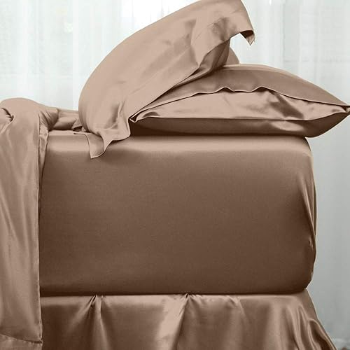 Miniatura 8 de Orose Juego de sábanas de seda de 4 piezas de 0.99 pulgadas (0.984in), 100% seda de morera Charmeuse, sin costuras, grueso, seda pesada, bolsillo