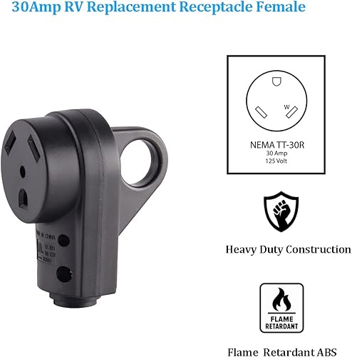 Miniatura 2 de Veepeak Enchufe hembra de repuesto para receptáculo RV de 30 amperios, TT-30R, resistente, 125V, 30A, clasificado, 3 puntas, conector de