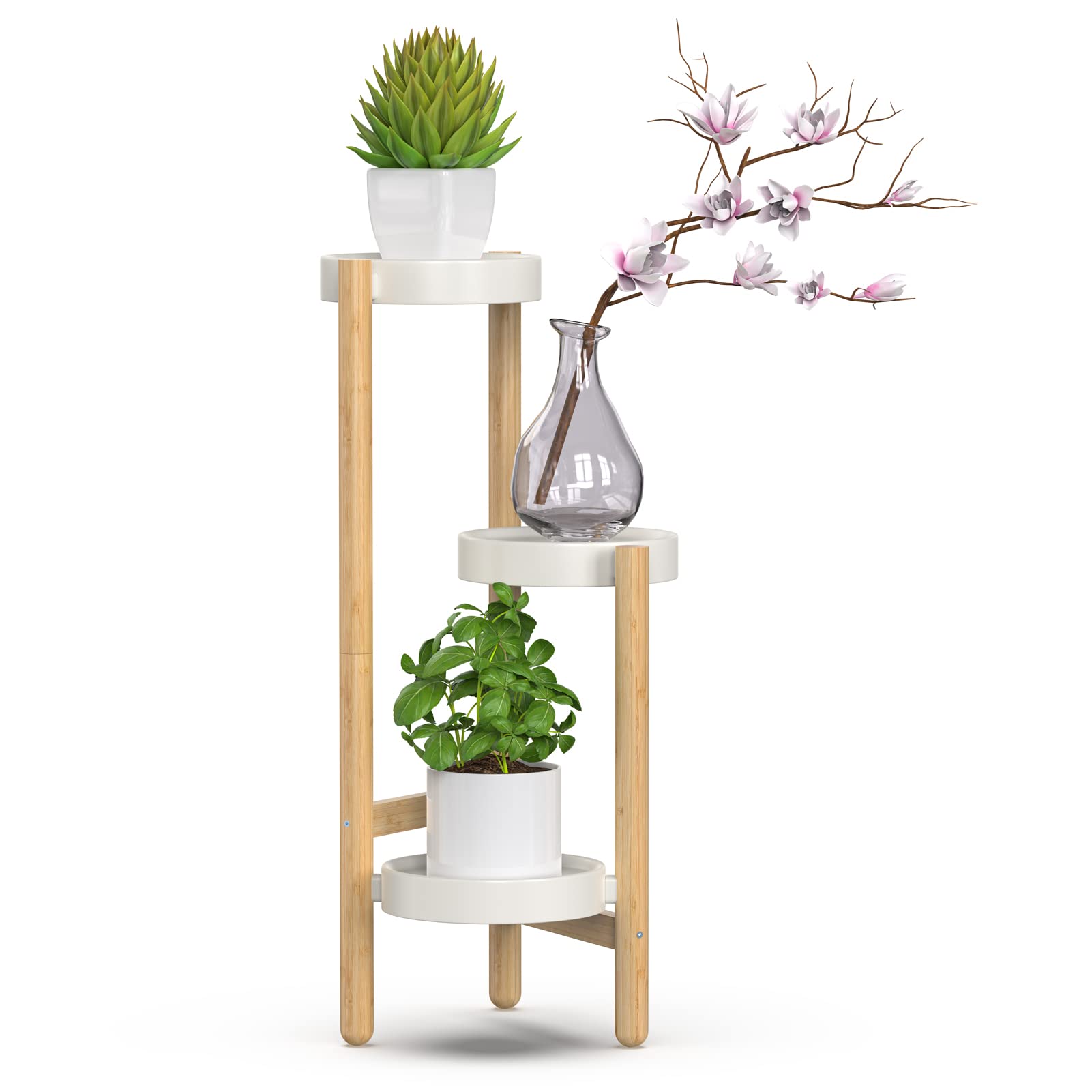 Bamboo Plant Stands for Indoor Plants, Tall Plant Stands for Corner Plant Shelf Multiple Flower Holder for Indoor Outdoor Garden Patio Balcony Living Room (3-tier)