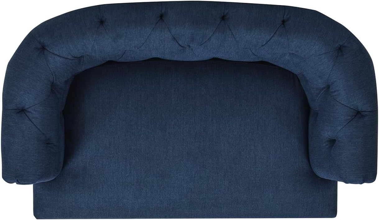 36.5" Chesterfield Dog Sofa Bed, Polyester Upholstered Pet Couch with Tufted Back, Foam Filled Dog Bed for Living Room or Bedroom, Medium Size, Blue