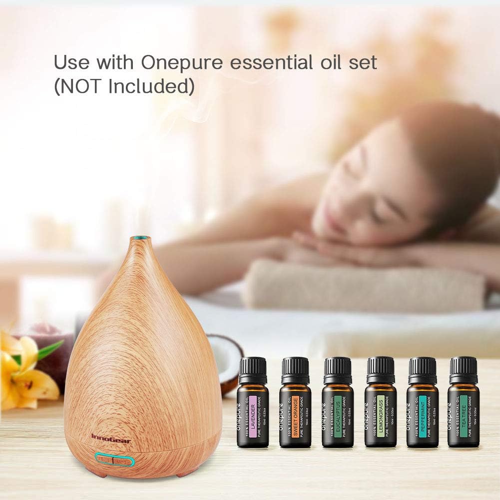 InnoGear 200ml Essential Oil Diffuser Wood Grain Vase-Shaped Ultrasonic Aromatherapy Oil Diffusers with Adjustable Mist Mode Waterless Auto Shut-off Humidifier for Home