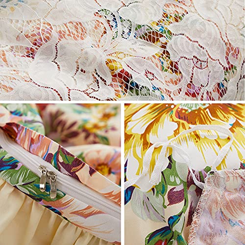 Fadfay Lace Peony Floral Duvet Cover Set 4 Piece Twin- 100% Cotton 600 Tc - Luxury Shabby Vintage Ruffle Bedding Girls ?Princess Bedroom Decor Soft Dust Ruffle 18'' Split Corner Bed Skirt #TOP3
