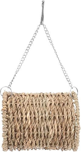 Miniatura 8 de POPETPOP Hamaca de túnel tejida de paja para hámster natural, nido, cama colgante, hámster, jerbo, azúcar, planeador, rata, algas marinas, juguete