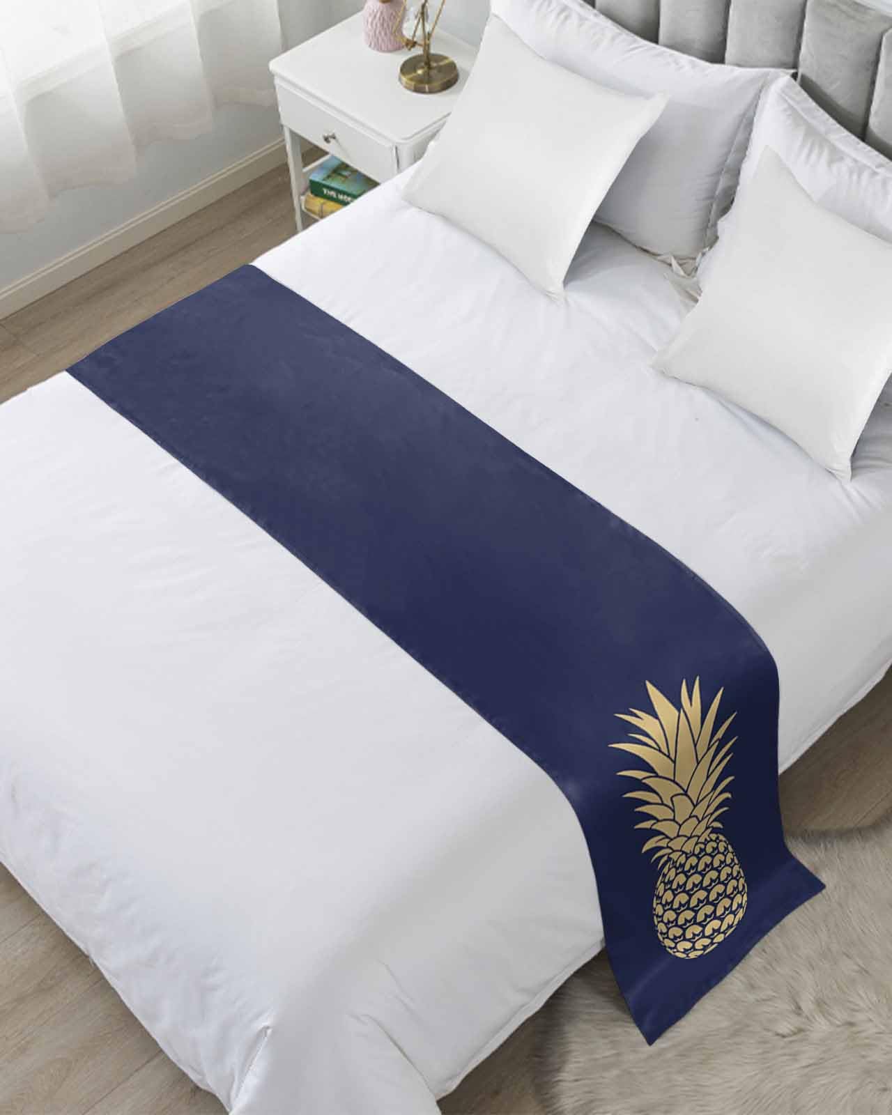 Geometric Pineapple Bed Runner Scarf King Size, Luxury Bed Throw Runners & Scarves for Twin Full Queen King Foot of Bed, Bedroom Hotel Wedding Room Decoration, Summer Tropical Fruit Navy Blue 94"x20"-image-1