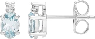 اقراط دائرية من الفضة الاسترليني عيار 925 مرصعة باحجار كريمة صغيرة، اقراط مرصعة بيضاوية الشكل واقراط نصف حلقية - اختيار اشهر/الوان حجر الميلاد، احجار كريمة معدنية، اكوامارين، من بوسطن باي دياموندز