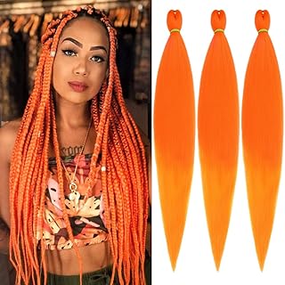 Pre Stretched Braiding Hair 26 Inch 3 Packs Orange Braiding Hair Yaki Texture Crochet Braids for Boho Box Braids Easy Braid Hair Extensions Synthetic Crochet Hair for Black Woman/Orange