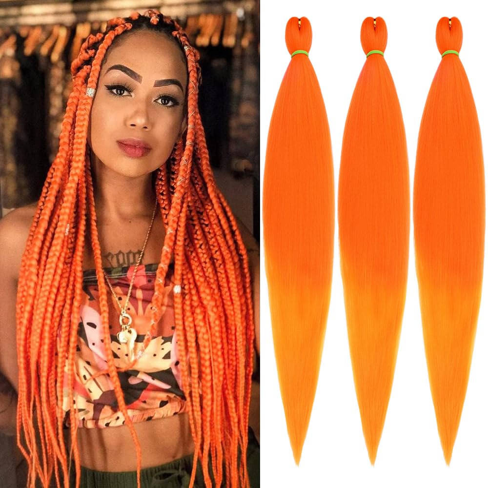 Pre Stretched Braiding Hair 26 Inch 3 Packs Orange Braiding Hair Pre Stretched Braiding Hair 26 Inch 3 Packs Orange Braiding Hair