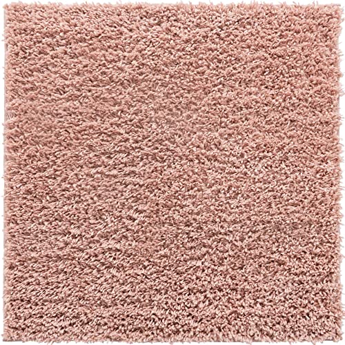 Unique Loom Davos Shag Collection Area Rug - Solid (3' 3" Square, Dusty Rose)