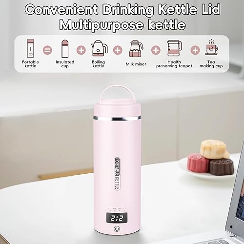 Miniatura 7 de Mini hervidor eléctrico portátil de viaje con 4 ajustes de temperatura, enchufe en acero inoxidable 304, mini hervidor eléctrico de viaje con