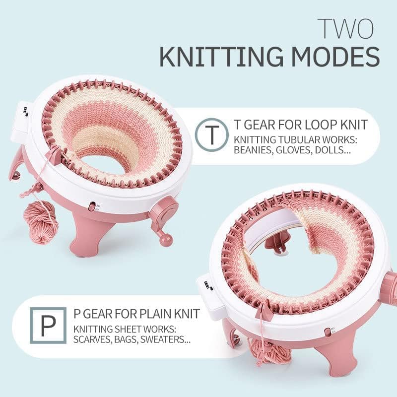 Miniatura 2 de NVSIO Máquinas de tejer para niños, telar de 48 agujas con contador de filas, tejido redondo inteligente, kit de punto doble giratorio para adultos