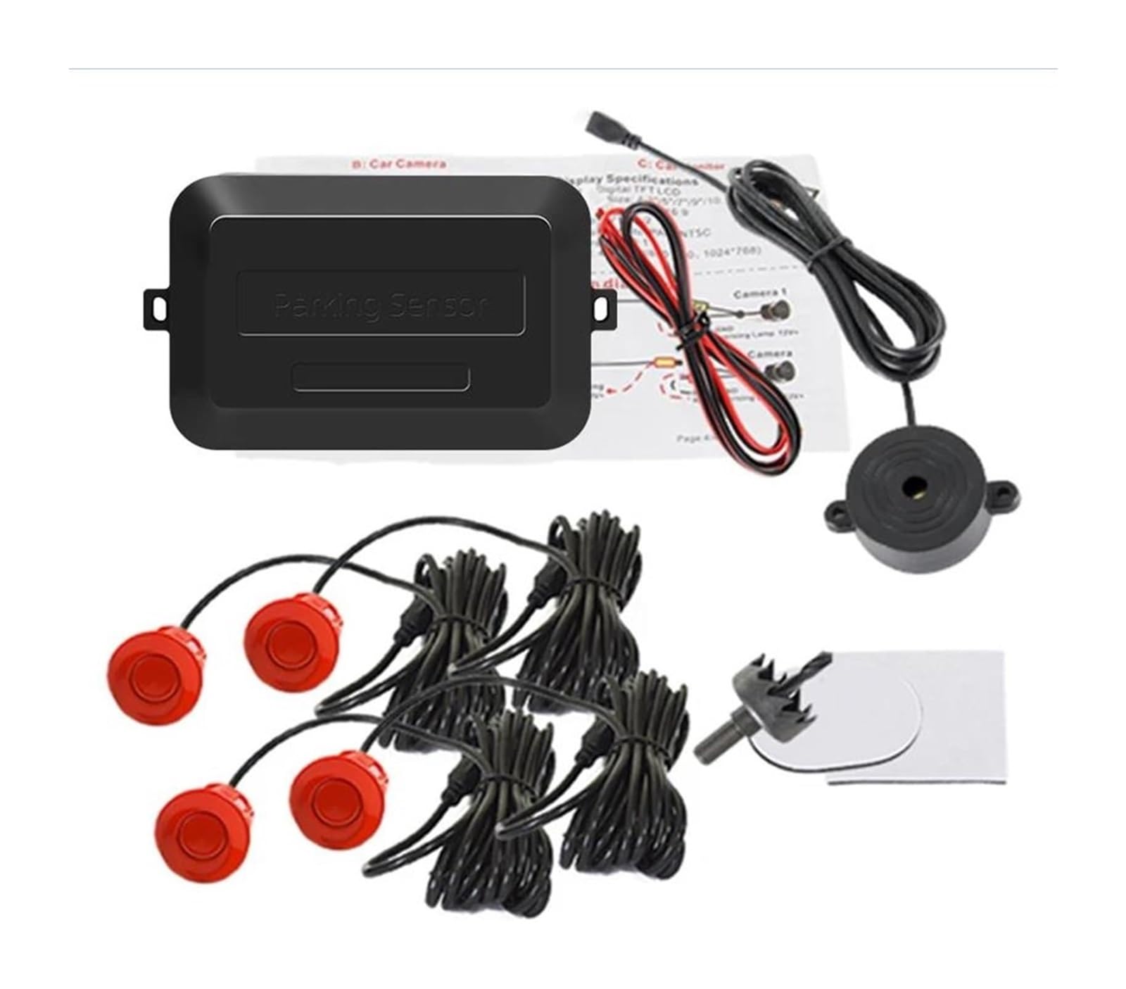 Kit Capteurs Stationnement pour Radar Recul Arrière Voiture Buzzer 22 Mm 4 Indicateurs D'alerte Sonore Sonde 8 Couleurs 12 V Radar De Recul Voiture(Rouge)
