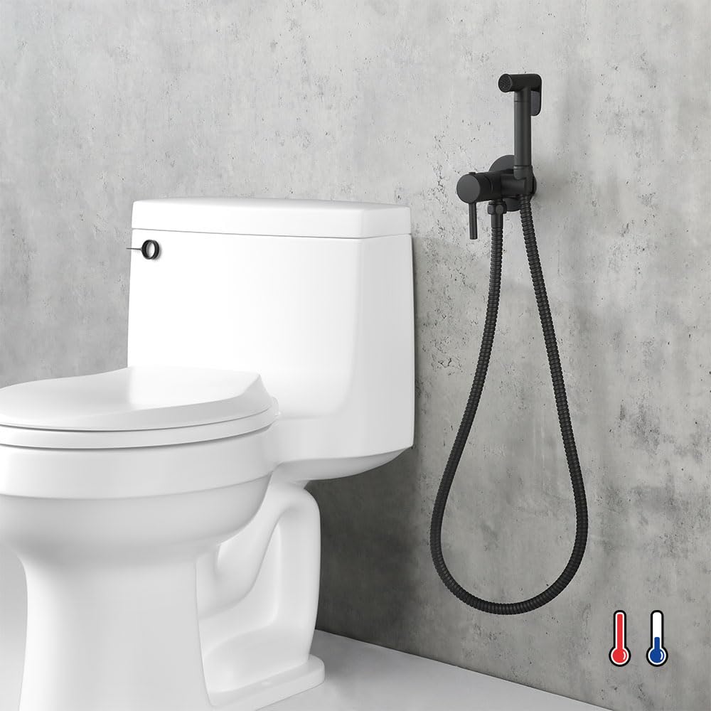 Kibath L474651 Grifo para el WC, Black higiene íntima para sustitución del Bidet, Monomando Agua fría y Caliente con Ducha de Mano. Diseño Redondo, Negro Mate