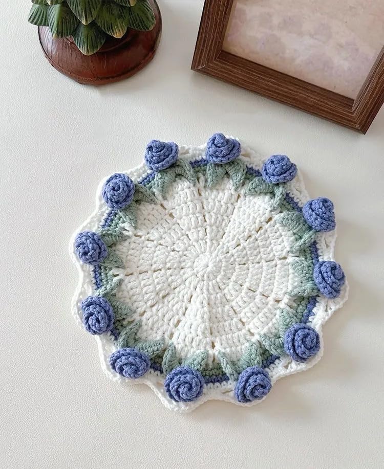 Crochet Flower Coasters, Handmade Knitted Flower Placemats, Floral Crochet Coffee Mug Coaster, Classical Style Decorative Drink Coasters for Home Bar Desk Decor, Creative Gifts for Women (D1)