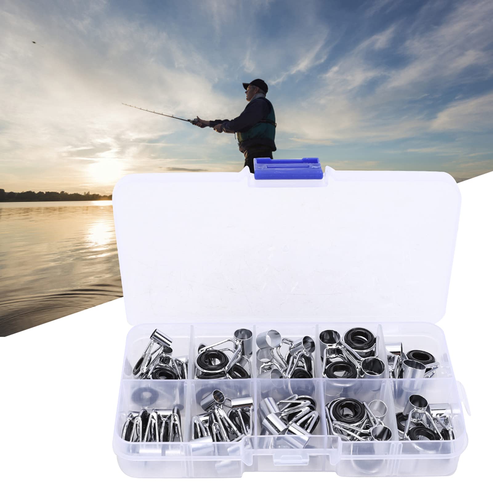 Angelrutenführungsring, Edelstahl Keramik Leichtgewichtig Tragbare 45 teilige Angelrute Ring Set von 9 Größen, Perfekter Ersatz für Angelrute