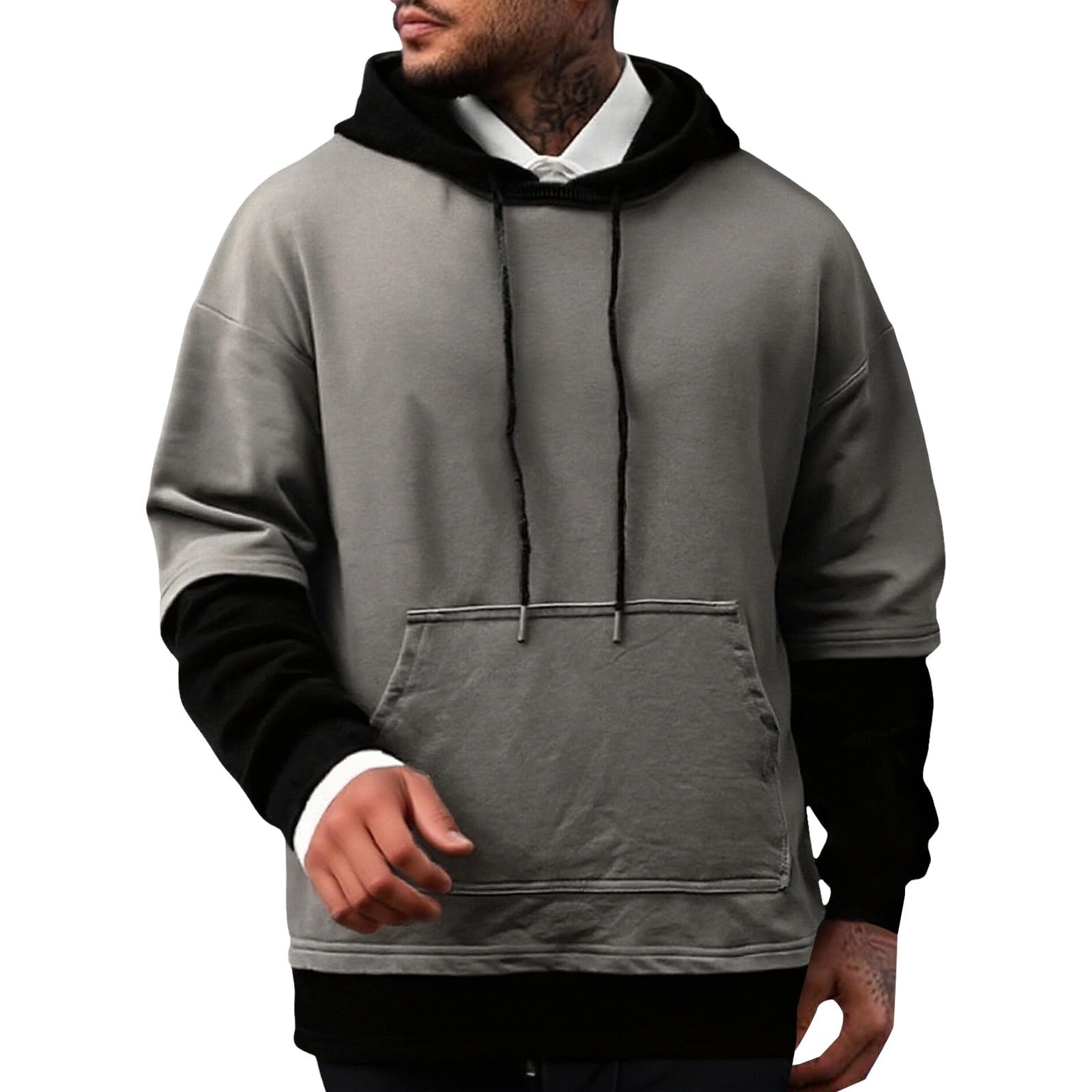 Sudaderas con Capucha Corta Sudadera Oversize Estilo Patchwork para Hombre, Nueva Otoño Juveniles (Grey, M) Gym Hombre Mujer Chaquetas Softshell Proteccion Solar Pijama Parejas Ropa De