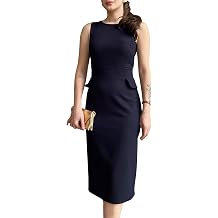 Womens Crew Neck Elegant Sleeveless Midi Bodycon Dress Work Cocktail Pencil Dresses
