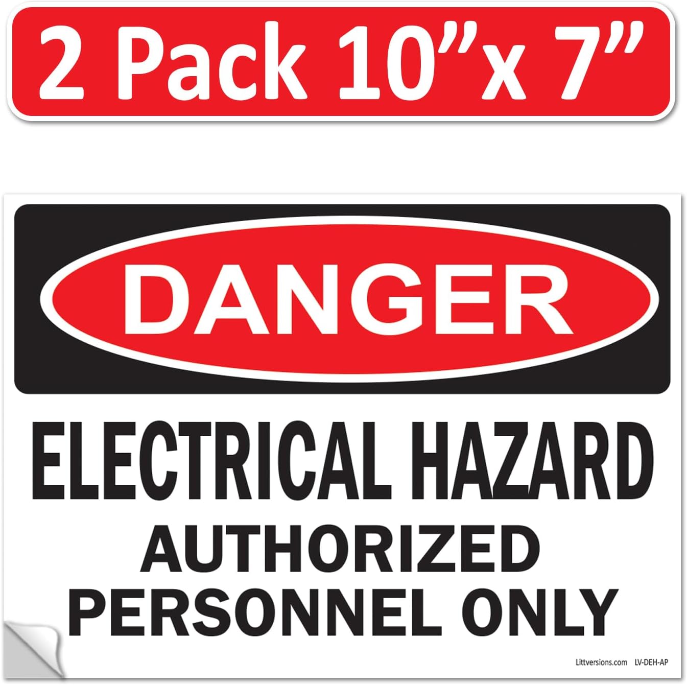 2 Pack 7"x10" Danger Electrical Hazard, Authorized Personnel Only OSHA Warning Safety Label Sign Decal 6 mil Laminated Engineer Grade UV Protected ANSI NFPA Indoor Outdoor 40656