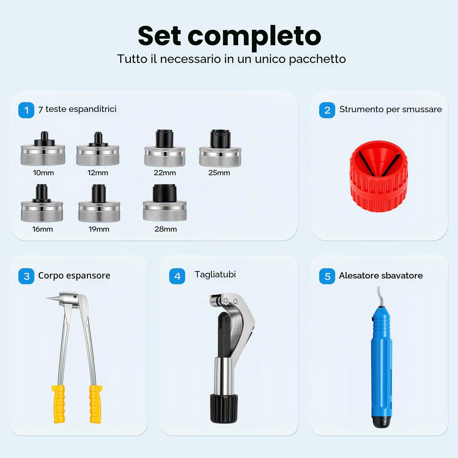 Set espansore manuale per tubi sanitari da 10 mm a 28 mm, teste in metallo e rame, set di espansione per tubi, set espansore manuale per tubi da 0,4-1,1 pollici, espansore per tubi
