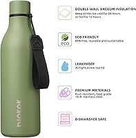 Vista 189 de BJPKPK Botellas de agua aisladas, botella de agua de metal de acero inoxidable de 18 onzas con correa, termo a prueba de fugas sin BPA, tazas