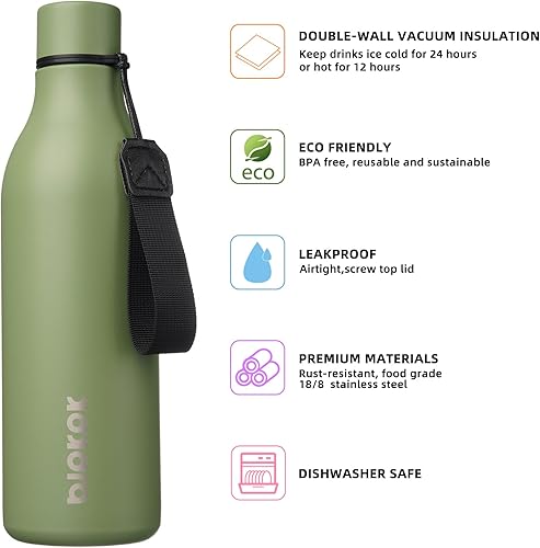 Miniatura 2 de BJPKPK Botellas de agua aisladas, botella de agua de metal de acero inoxidable de 25 oz con correa, sin BPA, a prueba de fugas, jarras, tazas, Verde
