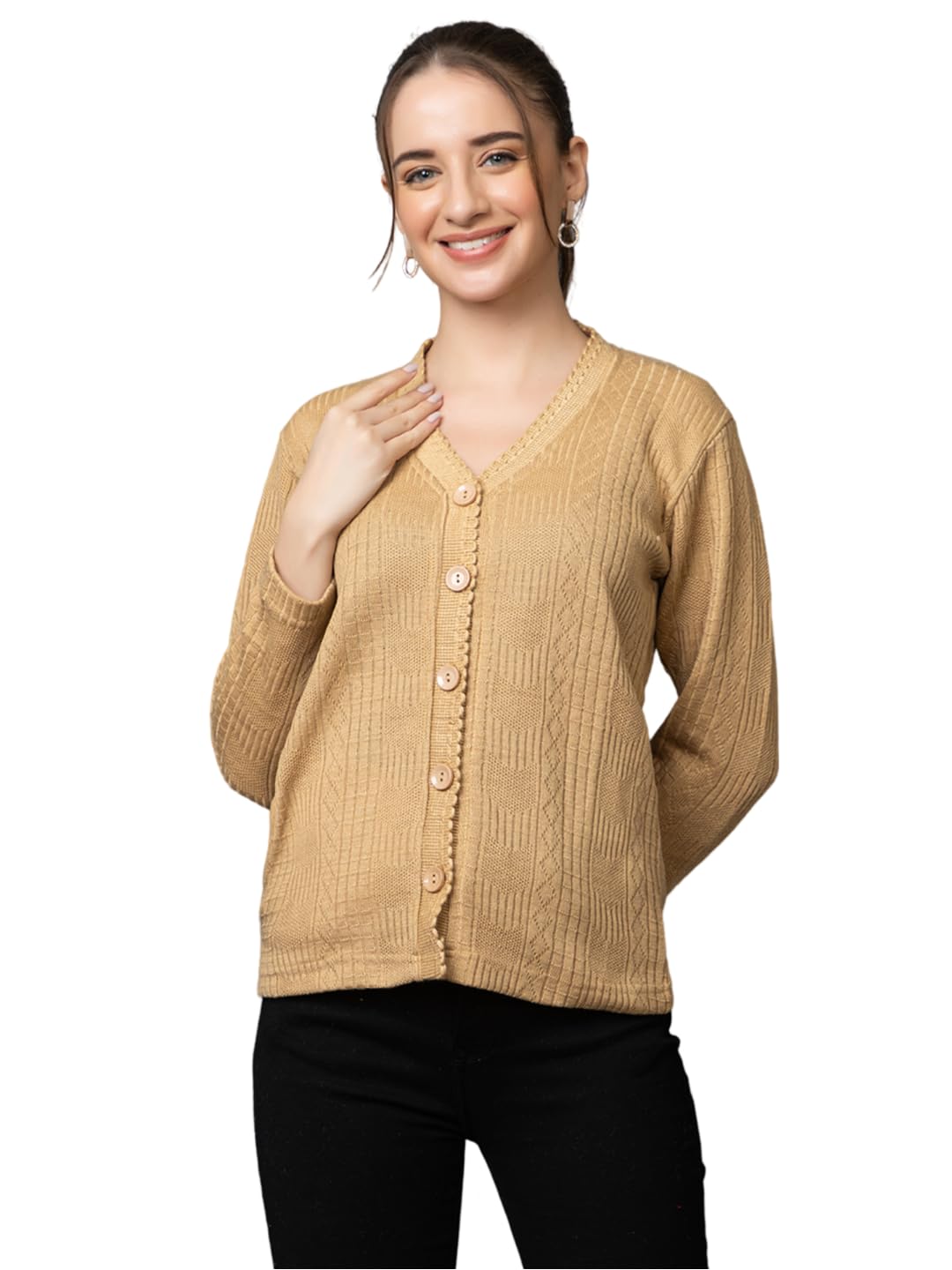 Women's Woolen Button-Down Winter Cardigan | Full Sleeve V-Neck Front Open Sweater | Casual Winter Wear for Girls & Ladies-picture-22
