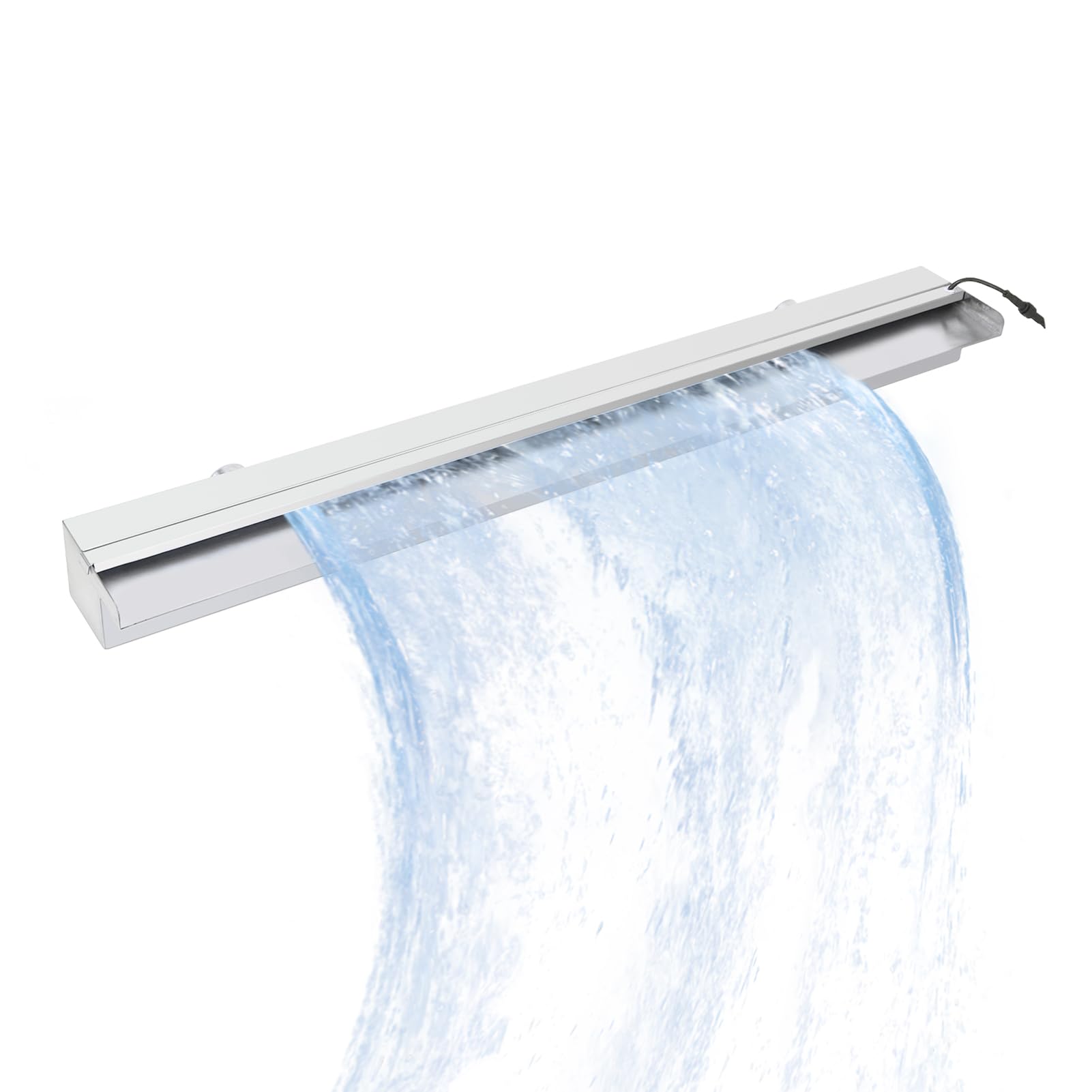 Garvee Cascada de Agua de Acero Inoxidable 304 para Piscina y Jardín Fuente Rectangular Decorativa con Luces LED RGB y Mando a Distancia para Estanque Exterior y Paisajismo Patio 90 cm Plata
