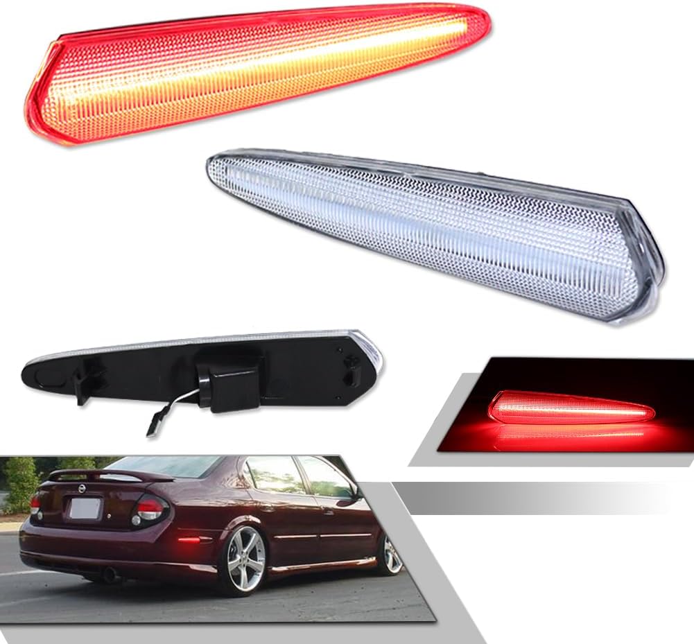 GTINTHEBOX Clear Lens Red LED Rear Side Marker Lights for 2000 2001 2002 2003 Nissan Maxima Fender Bumper Lamp