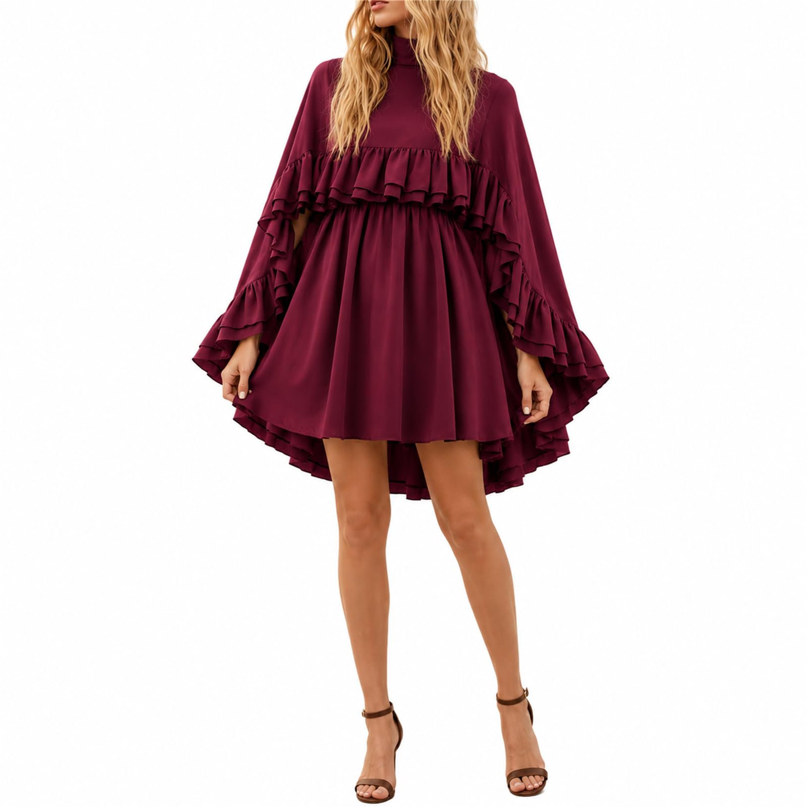 Szyfonowa sukienka dla kobiet, dwuczęściowa peleryna, mini
