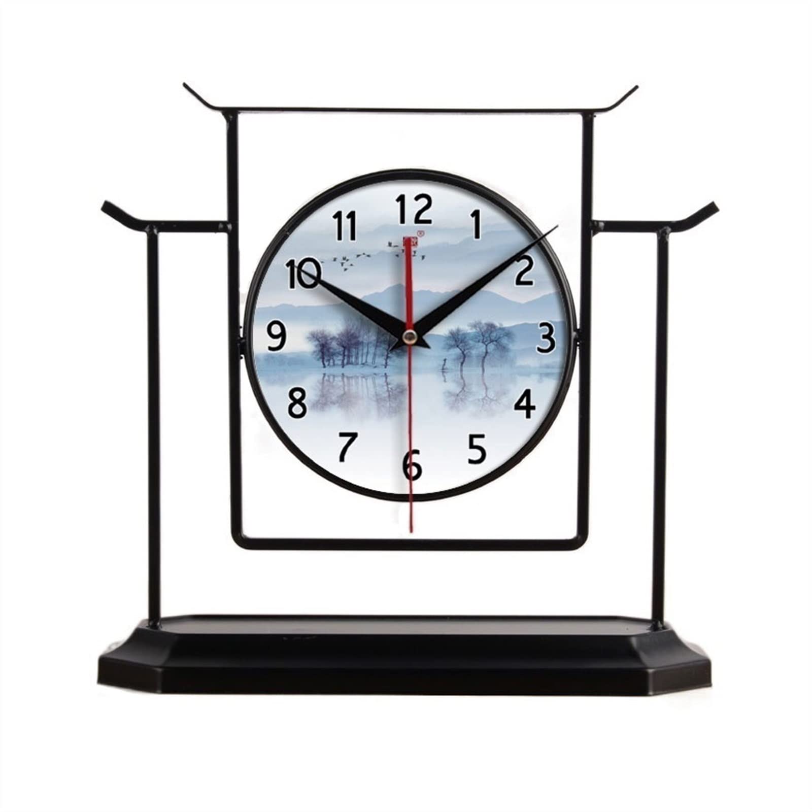 E7v2T9k6 Countertop Vintage Simple Iron Clock Living Room Office Ceramic Decoration Silent Desk Mantlepiece Clock(B)