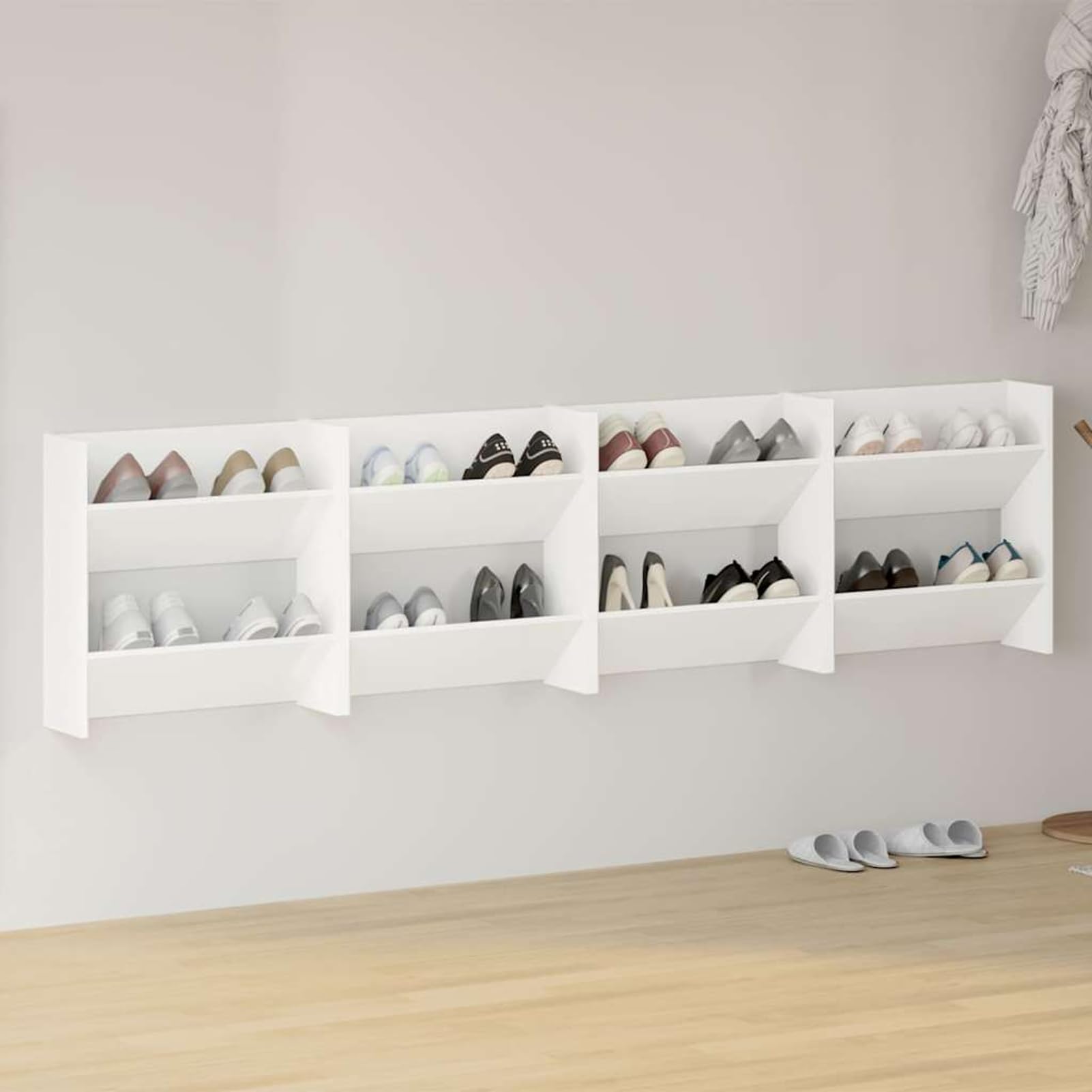 Lot de 4 armoires à chaussures murales - Étagère à chaussures blanche avec 2 étagères inclinables, matériau en bois, 60 x 18 x 60 cm, peu encombrant, pour couloir et entrée