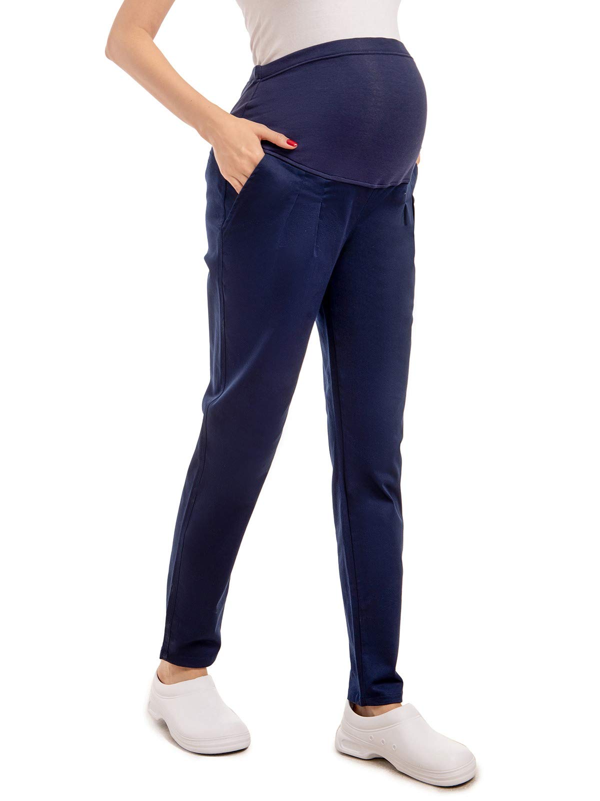 BBHoping Women's Maternity Pants Over-Bump Comfy Stretch Straight Leg Ankle Work Pants Pregnancy Pants with Pocket