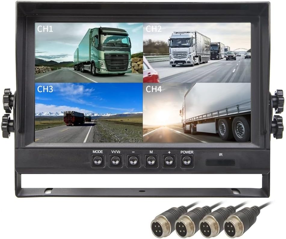 9" LCD Car Monitor 4 Channels 4CH Quad Split Screen Display Car Monitor 4 Split Screen