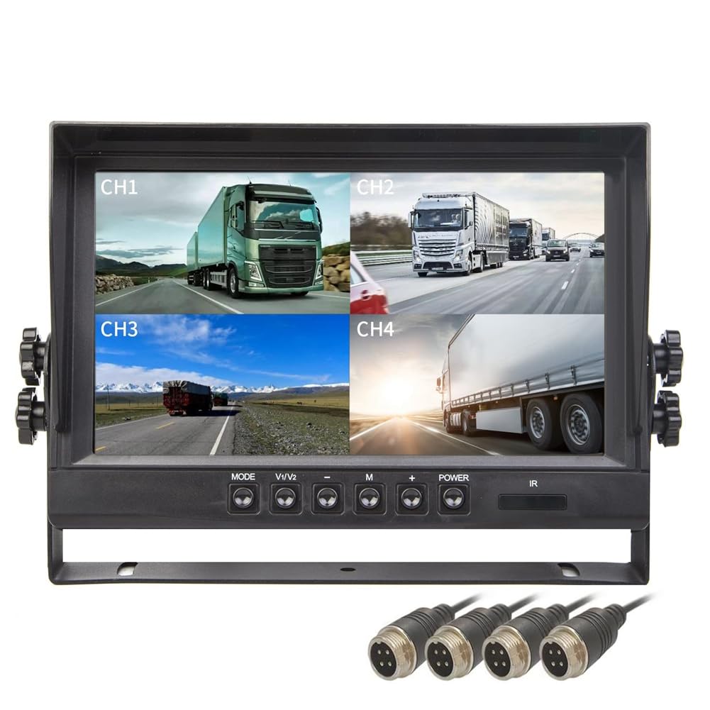 9" LCD Car Monitor 4 Channels 4CH Quad Split Screen Display Car Monitor 4 Split Screen