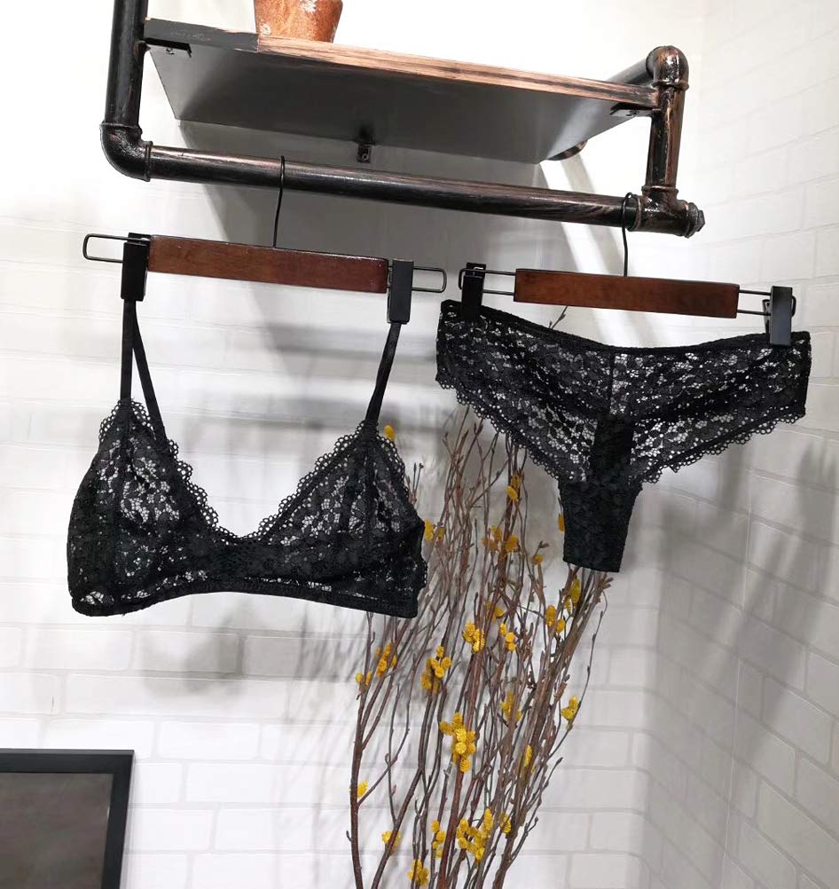 Selected Bralette Pizzo e Slip, Soft Lace Reggiseno Triangolo Floreale Senza Ferretto Non Imbottito, Biancheria Intima Sexy Donna